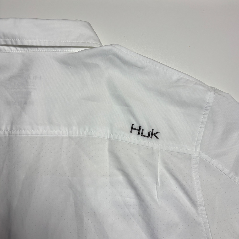 Huk Tide Point Performance Fishing Shirt Solid White Men L Short Sleeve Shirt - Picture 6 of 8
